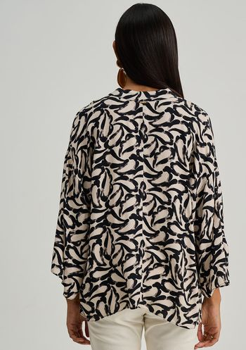 Camisa Iódice Solta Decote V Manga Longa Alongada Preto PP / preto