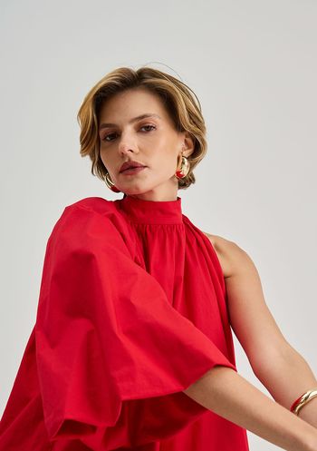 Blusa Iódice Oversized Um Ombro Só Manga Curta Padrão Vermelho P / Vermelho