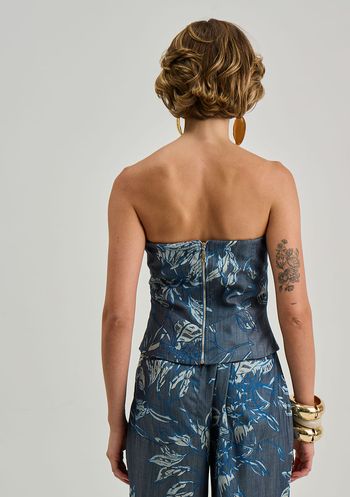 Top Iódice Decote Quadrado Sem Alça Azul P / Azul