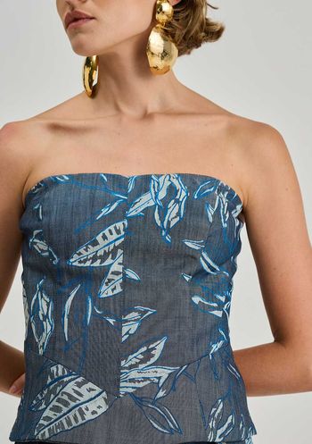 Top Iódice Decote Quadrado Sem Alça Azul P / Azul