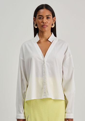 Camisa Iódice Solta Decote V Manga Longa Padrão Off White PP / Off White
