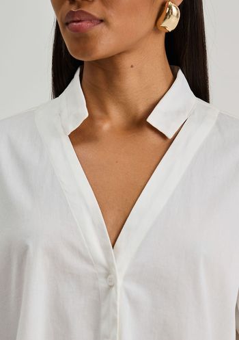 Camisa Iódice Solta Decote V Manga Longa Padrão Off White PP / Off White