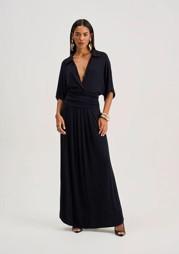 Vestido Iódice Ajustado Decote V Manga 3 Quartos Midi Preto PP / preto