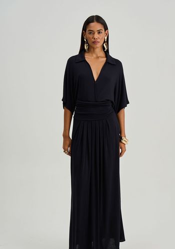 Vestido Iódice Ajustado Decote V Manga 3 Quartos Midi Preto PP / preto
