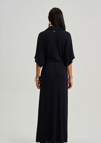 Vestido Iódice Ajustado Decote V Manga 3 Quartos Midi Preto PP / preto
