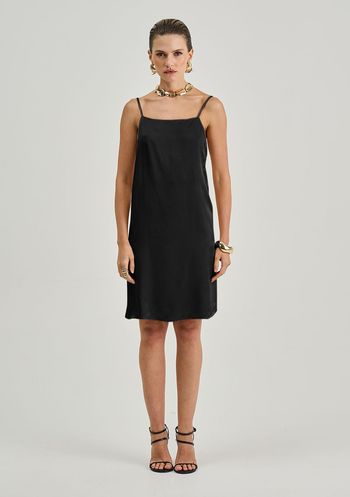 Vestido Iódice Solto Decote Reto Com Alça Curto Preto P / preto