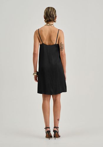 Vestido Iódice Solto Decote Reto Com Alça Curto Preto P / preto