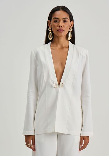 Blazer Iódice Ajustado Manga Longa Padrão Off White P / Off White