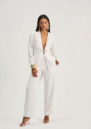 Blazer Iódice Ajustado Manga Longa Padrão Off White P / Off White