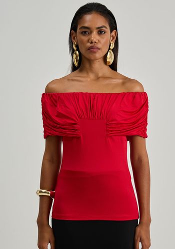 Blusa Iódice Ajustada Ombro A Ombro Manga Curta Padrão Vermelho PP / Vermelho