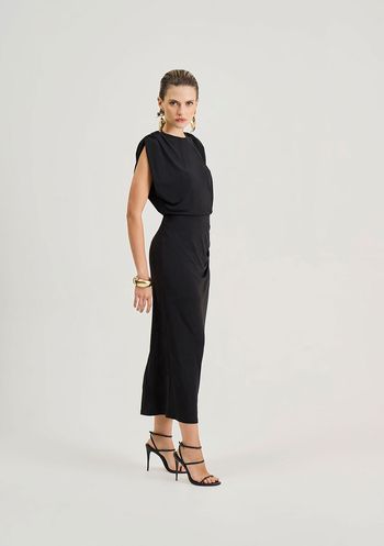 Vestido Iódice Ajustado Decote Careca Sem Manga Midi Preto PP / preto