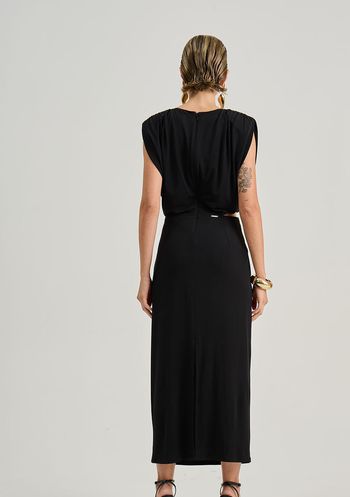 Vestido Iódice Ajustado Decote Careca Sem Manga Midi Preto PP / preto