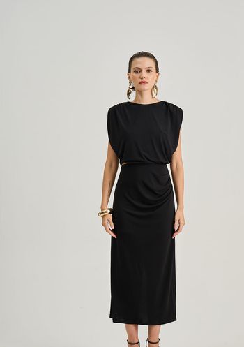 Vestido Iódice Ajustado Decote Careca Sem Manga Midi Preto PP / preto