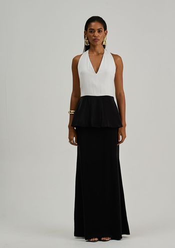 Vestido Iódice Ajustado Decote V Sem Manga Longo Preto PP / preto