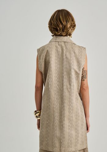 Colete Iódice Solto Sem Manga Alongado Bege PP / bege