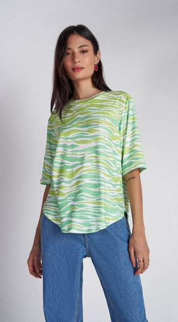 T-Shirt Zinco Decote Redondo Básica Verde P / Verde/Preto