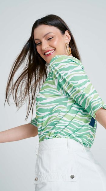 T-Shirt Zinco Decote Redondo Básica Verde P / Verde/Preto