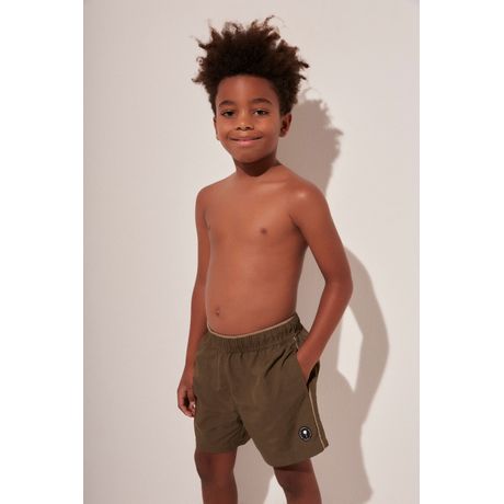 Short Infantil Praia Coqueiral Bermuda Média Tactel Verde Oliva Água De Coco