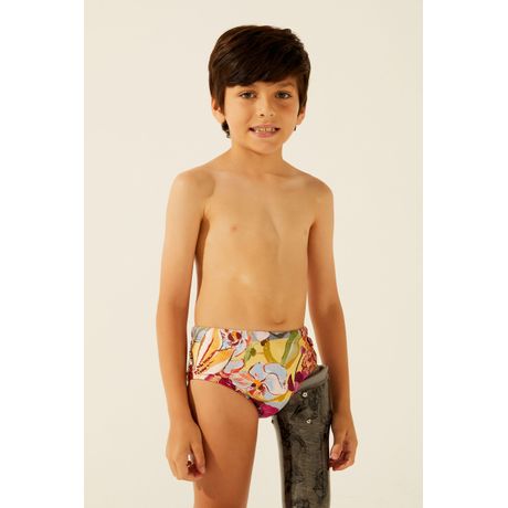 Sunga Infantil Tradicional Larga Orquídea Listrada Amarelo