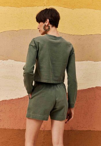 Short com Bolso Moletom Estonado G / BEGE MEDIO