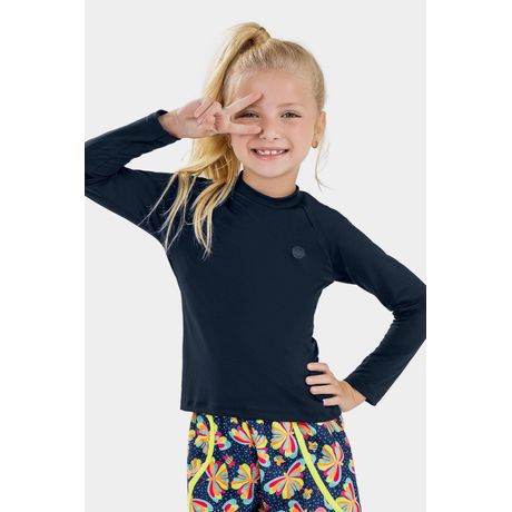 Camiseta Infantil Unissex Proteção UV Lisa Manga Curta Azul Marinho