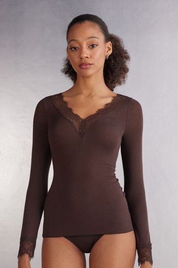 Blusa Manga Comprida Em Cashmere Ultraleve - Marrom P / Marrom