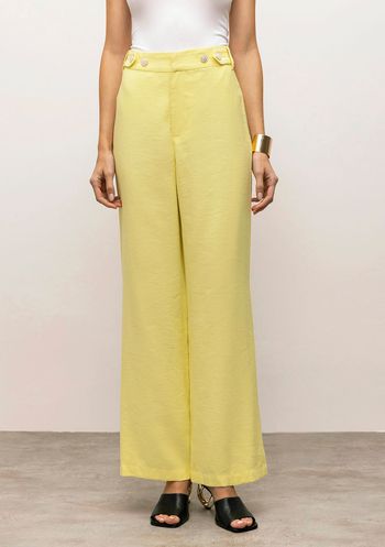 Calça Iódice Reta Cós Alto Detalhe Botão Amarelo 38 / Amarelo