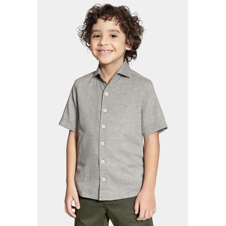 Camisa Aramis Infantil Regular Manga Curta Textura Levemente Encorpada Cinza