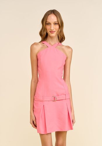 Vestido Zinco Ajustado Cava Francesa Com Alça Curto Rosa PP / Rosa