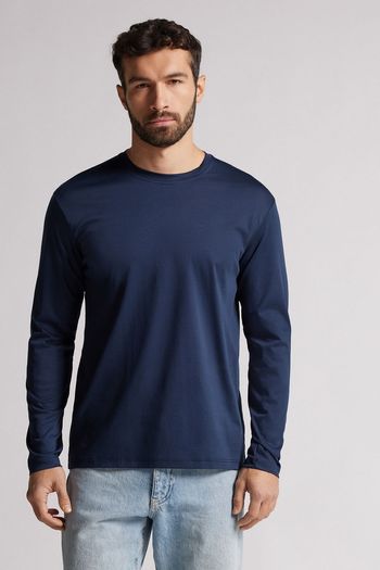 Camiseta De Manga Comprida Em Algodão Premium - Azul G / Azul