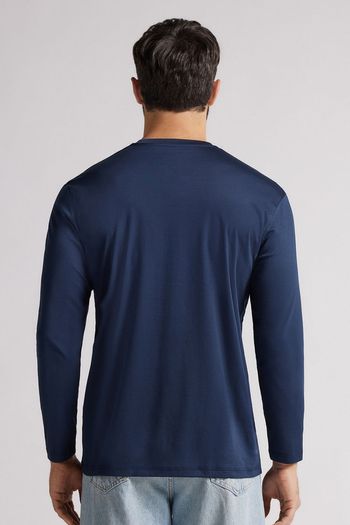 Camiseta De Manga Comprida Em Algodão Premium - Azul G / Azul