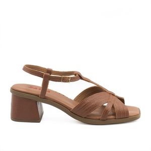 Sandália Zatta Édna Salto Bloco Couro Liso Caramelo