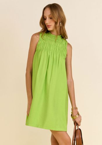 Vestido Zinco Solto Gola Alta Sem Manga Curto Verde PP / Verde