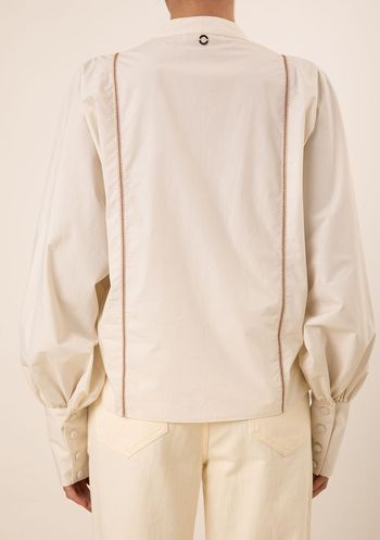 Camisa Maria.Valentina Solta Decote V Manga Longa Padrão Off White PP / Off White