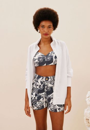 Short Sarja Pregas Estampado Mar 38 / Azul escuro