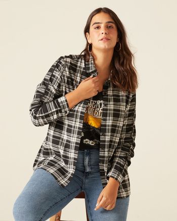 Camisa Xadrez Viscose Com Elastano Malwee Plus G3 / Preto