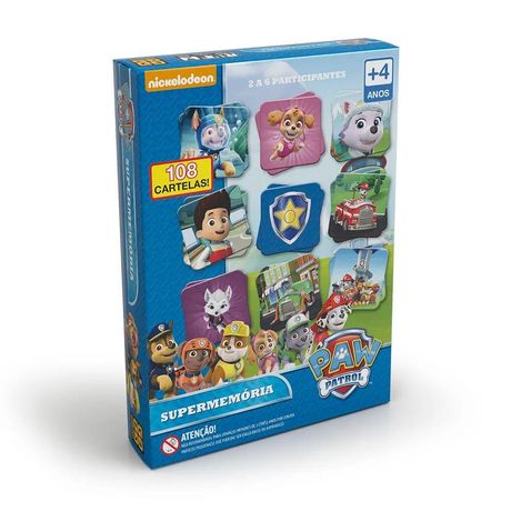 Jogo Supermemória Patrulha Canina Grow 108 Cartelas Azul