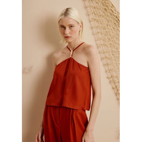 Cropped Passador Peixe Corte Reto Sem Manga Laranja Escuro CACAY