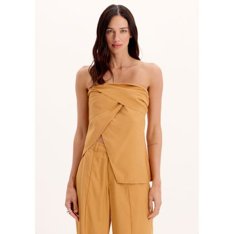 Blusa Alongada Sem Alças Com Transpasse Ajustada Sem Manga Caramelo