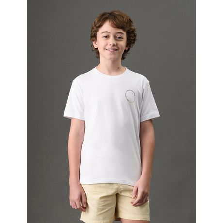 Camiseta Menino Sunset & Sunrise Calvin Klein Jeans Modelagem Básica Meia Malha Manga Curta Branco