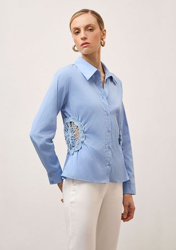 Camisa Iódice Manga Longa Com Bordado Azul P / Azul