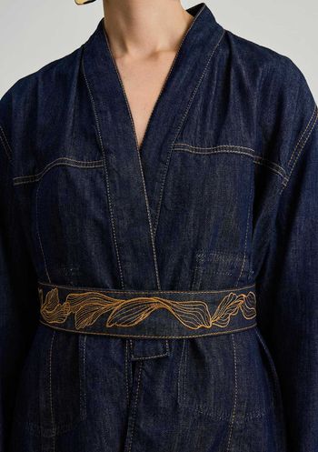 Kimono Iódice Solto Manga Longa Alongado Azul P / Azul