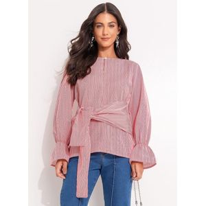 Blusa Tricoline Listrado Vermelho Quintess