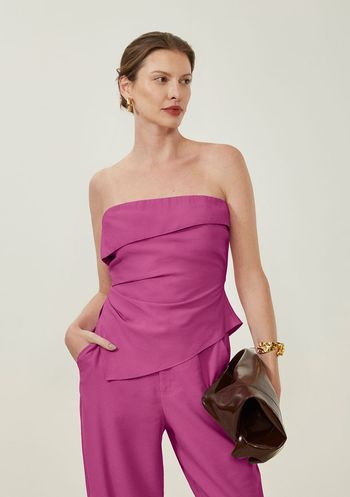 Blusa Maria.Valentina Ajustada Decote Reto Sem Alça Padrão Rosa PP / Rosa