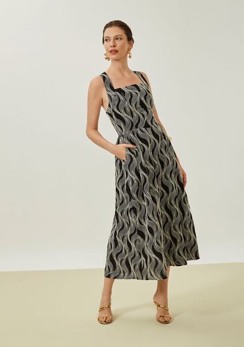 Vestido Maria.Valentina Ajustado Cava Francesa Sem Manga Midi Preto PP / Preto