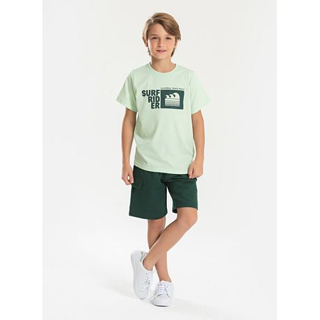 Conjunto Verão Molekada Menino Surf Rider Camiseta Manga Curta Bermuda Verde