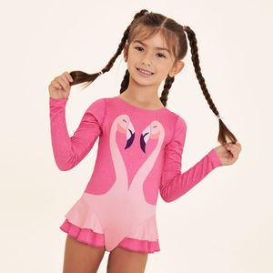 Conjunto Biquíni Hot Pant Infantil Manga Longa Amarelo Neon