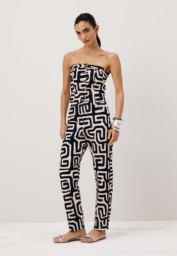 Calça Sarja Cós Transpassado Estampada Yala Preto 38 / OFF WHITE