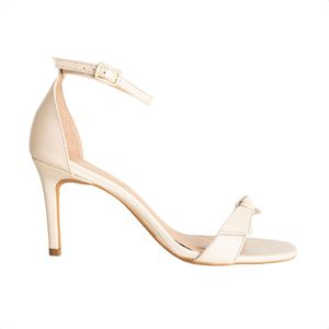 Sandália DM Laço Salto Fino Couro Liso Off White