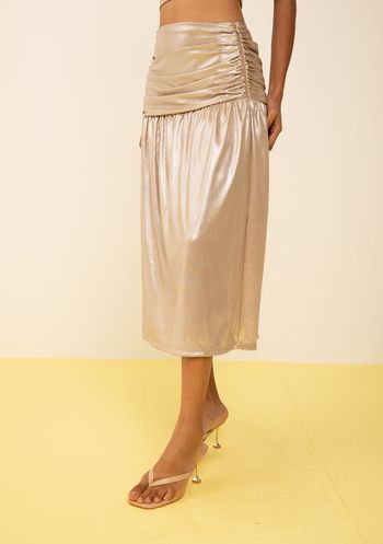 Saia Zinco Evasê Alta Midi Bege 34 / Bege